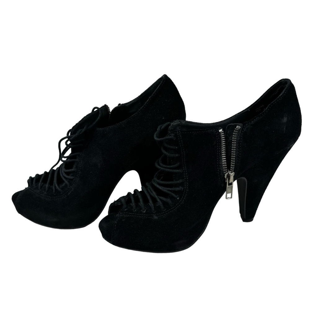 STEVE MADDEN Black Lace-Up Black Booties Ankle Boots Open Toe Women's Size 10